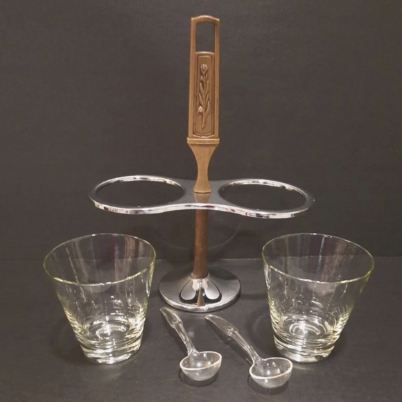 Vintage MCM Snack Serving Stand ~  Chrome-finish with Wood-tone Handle - Picture 2 of 10